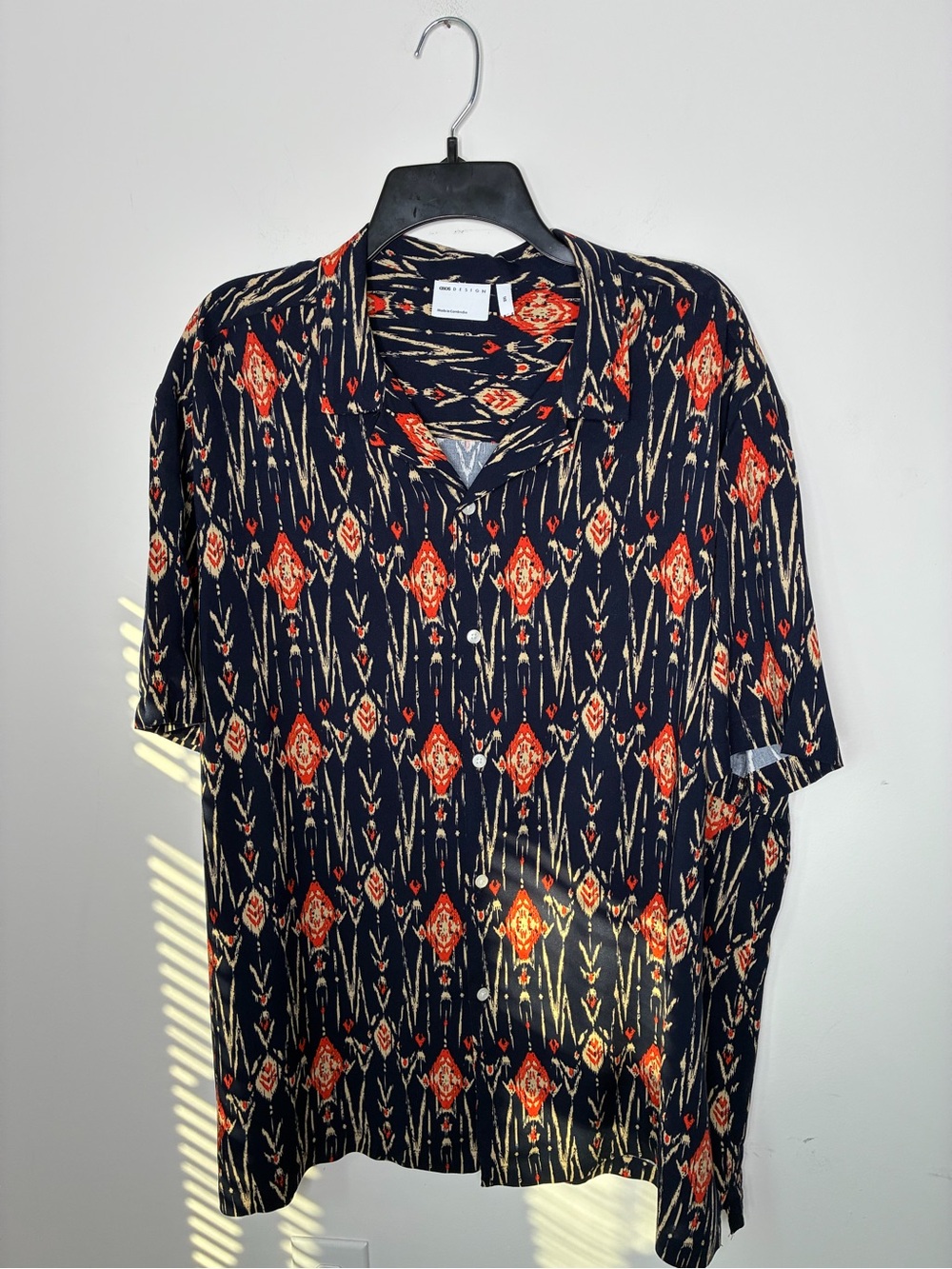 ASOS Design 2XL Navy & Orange Short-Sleeve Button-Down Shirt. Cruise, Career.